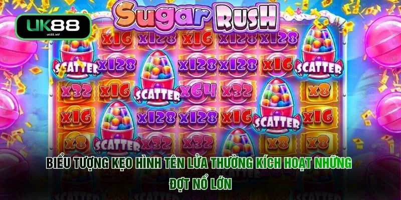 Sugar Rush – Cơn Lốc Kẹo Ngọt Đổ Bộ Với 5000x Rực Rỡ 3 Biểu tượng kẹo hình tên lửa thường kích hoạt những đợt nổ lớn