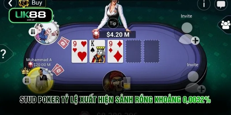 Stud Poker UK88 - Vòng Xoáy Trí Tuệ "Lật Ngửa Quân Vị" 2 Stud Poker tỷ lệ xuất hiện sảnh rồng khoảng 0,0032%